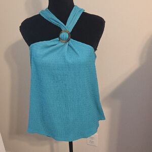 Cable & Gauge Aqua Halter Blouse with Ring Accent